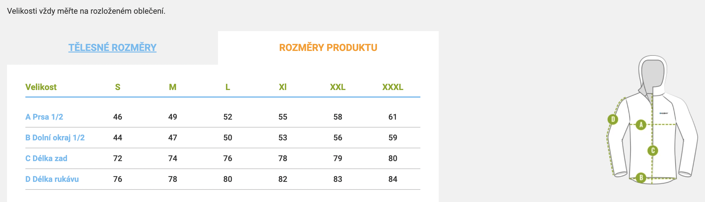 velikostni tabulka panske mikiny Husky Aron Zip_1